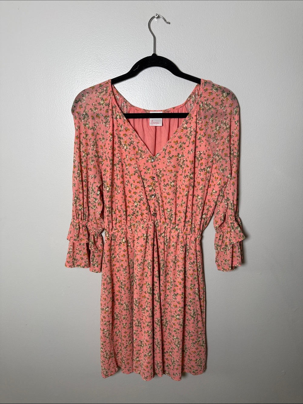 Luna Floral V-Neck Dress - Lightweight Summer Style Size Medium